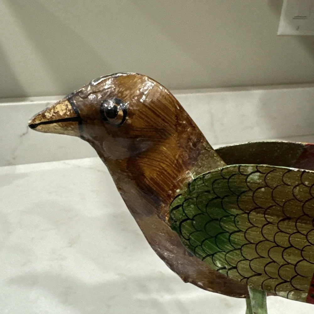 Pottery Barn Folk Art Metal Bird Floral Figurine Home Decor
